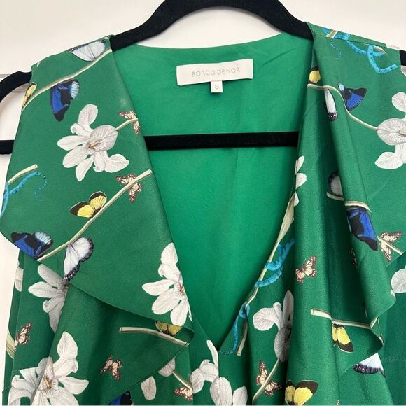 Borgo de Nor Green Garden of Eden Print Maxi Dress GUC US Size 4 with Tie Wrap - Picture 12 of 15